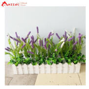 Chậu hoa hàng rào gỗ nhiều mẫu hoa cỏ nhân tạo dài 50cm trang trí nhà cửa