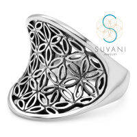 Suvani Jewelry - เงินแท้ 92.5% แหวนดอกไม้แห่งชีวิต แนววินเทจ เครื่องประดับเงินแท้ แหวนไซส์ 6 - 8