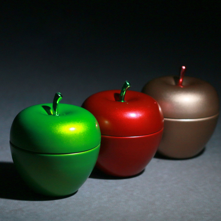 4ชิ้นภาชนะโลหะฝาหม้อชาแอปเปิ้ลรูปกล่องขนมแอปเปิ้ลรูปขวดขนมชากระป๋องดีบุกแอปเปิ้ลรูปขวดคุกกี้