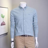 Germusch linen shirt mens long-sleeved Korean style trendy mens thin plaid shirt business casual cotton and linen inch shirt 【SSY】