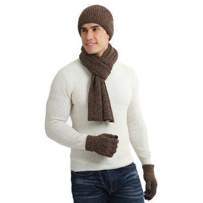 20213 piece set of winter warm mens knitted wool beanie hat scarf gloves set 2020 mens daily leisure ski camping fishing warm set