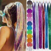 [HOT YAPJLIXCXWW 549] Sparkle Shiny Hair Tinsel Glitter Dazzles Bling Holographic Twinkle Hair Extension Hippie สำหรับ Braiding Headdress 90 100ซม. Strand