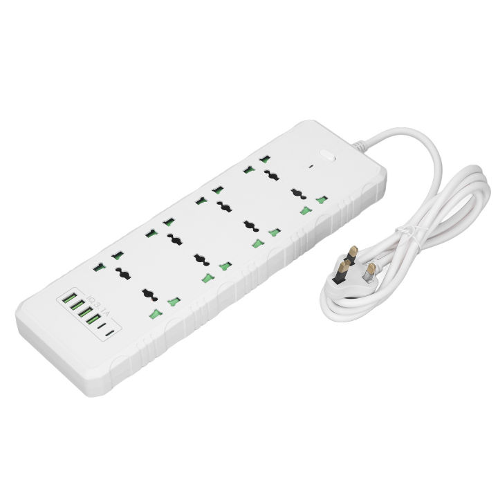 power-socket-สีขาว-pc-ปลอกฉนวน4-usb-2-pd-8พอร์ต-power-strip-2m-extension-lead-uk-plug-110-265v