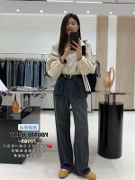 Uniqlo New Fashion version Designed pocket high-waist jeans for women in autumn retro loose slim casual straight wide-leg floor-length trousers trendy