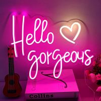 Hello Gorgeous Neon Sign Pink Led Neon Sign for Wall Decor Personalized Neon Happy Birthday Sign for Party Home Decor