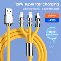 3 In 1 Fast สายชาร์จสำหรับ iPhone Huawei Micro USB ประเภท C สายชาร์จ 120W พอร์ต USB หลายพอร์ตชาร์จ USB หลายสาย-JHU STORE