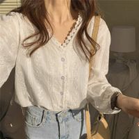 COD DSFERTRETRE Korean Style Women Ladies Loose Lace V Neck Long Sleeve Shirt Blouse