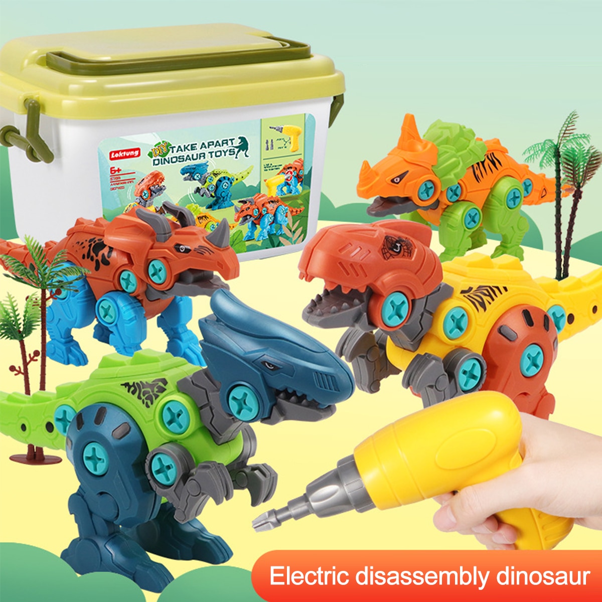 Take Apart Dinosaur Toys for Kids with Storage Box Electric Drill DIY 