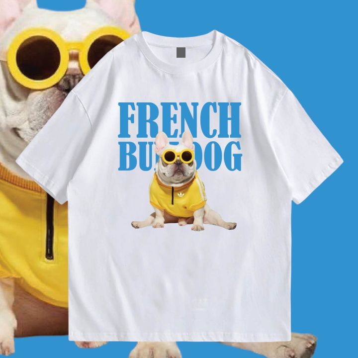 พร้อมส่งเสื้อเฮีย-เสื้อยืด-summer-french-bulldog-ตัวหนังสือสีฟ้า-cotton-100