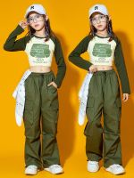 ▣▫ Kids Jazz Dance Costume Girls Green Tops Cargo Pants Hip Hop Performance Clothing Modern Kpop Stage Outfit Streetwear BL10117