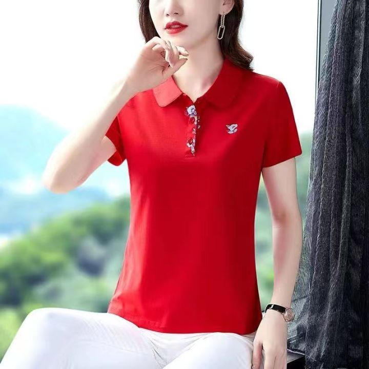 100kg-ไขมันสาวสามารถสวมใส่ฤดูร้อนแฟชั่น-apricot-โปโลแขนสั้นเสื้อผู้หญิง-plus-ขนาดสไตล์เกาหลีเสื้อยืดแสดงบางอารมณ์คอตั้งเสื้อผู้หญิงเสื้อ