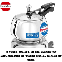 Hawkins Stainless Steel Contura Induction Compatible Inner Lid Pressure Cooker, 3 Litre, Silver (SSC30)