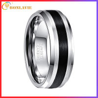 BONLAVIE Mens 8MM Tungsten Ring Brushed Finish and Black Center Beveled Edge Size 5 to 14