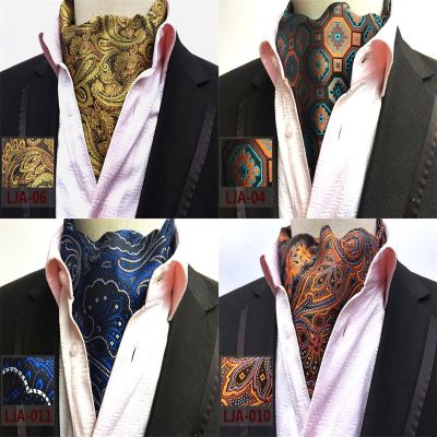 New Gold Paisley Ascot Tie Men Cashew Tie Red Men 39;s Silk Formal Blue Cravat Tie Man Wedding Floral Black Ascot Scarf Grey A028