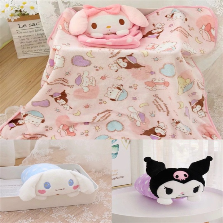 ร้อน-sanrioed-kawaii-mymelody-kuromi-cinnamoroll-การ์ตูนหมอนผ้าห่ม2-in-1งีบหลับผ้าห่มสำนักงานหลับหมอนรถคู่