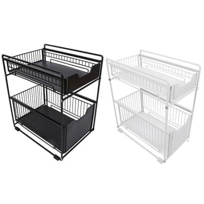 Sliding Cabinet Organizer Cabinet Organizer 2 Tier with Pull Out Drawer Kitchen Organizers Under Sink Storage Basket with Drawers for Home helpful