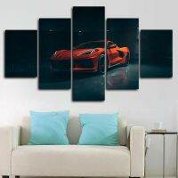 Orange Sports Car 5 Panel Canvas Print Wall Art-โปสเตอร์พิมพ์ HD สำหรับตกแต่งบ้าน-ไม่ต้องใช้กรอบ-เหมาะสำหรับห้องนั่งเล่นห้องนอนหรือสำนักงาน