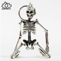 Foldable Skeleton Pendant Key Chain For Men Women Antique Silver Color Metal Alloy Bag Charm Key Ring Car Keychain Keyring