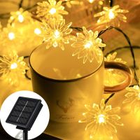 Solar Power Garlands light 50/30/20leds Peach Lotus Flower Lamp LED String Fairy Lights Garden Christmas Decor For Outdoor