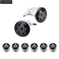 Brand HAWSON Black Enamel Cufflinks Tuxedo 6 Studs Set Wedding Dress Shirt Accessories Luxury Cufflinks Set High Quality