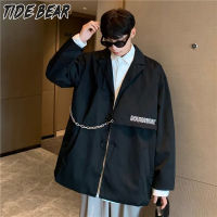 TIDE BEAR เสื้อแจ็คเก็ตแขนยาวแจ็คเก็ตหลวมและชุดสูทของผู้ชายเสื้อเบลเซอร์ลำลองบาง