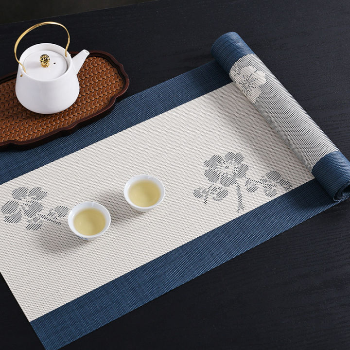 hot-โต๊ะน้ำชาสไตล์จีนเซนธงโต๊ะน้ำชาลายดอกพลัมดอกโบตั๋นผ้าโต๊ะยาวผ้าปูโต๊ะธงน้ำชากันน้ำผ้ารองน้ำชา
