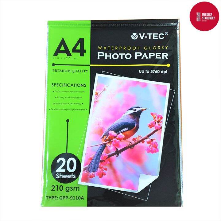 Kertas Foto Glosy Glossy Photo Paper V Tec A4 Tebal 210 Gram Gsm 20