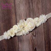 【CW】 High Quality Beige Chiffon Flower Waistband Handmade Beaded Floral Maternity Belt Wedding Dress Sash Cute Accessories for Women