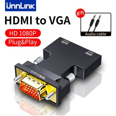 UNNLINK konverter adaptor Hdmi ke VGA dengan kabel Audio 3.5mm 1080P VGA ke Hdmi untuk Laptop PC HDTV adaptor Audio Video
