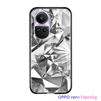 Serpens ฝาครอบกระจกนิรภัยขอบนิ่มสำหรับ OPPO Reno10 Pro 5G ปลอกกันกระแทกกรอบหลังส่องแสงทำจากแก้วเพชรสุดหรู