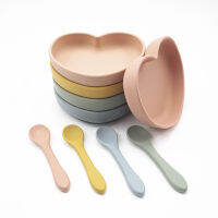 Kawaii Love Heart Shape Dinnerware Feeding Solid Food Plate BPA Free Dining Appliance Silicone Spoon Childrens Tableware