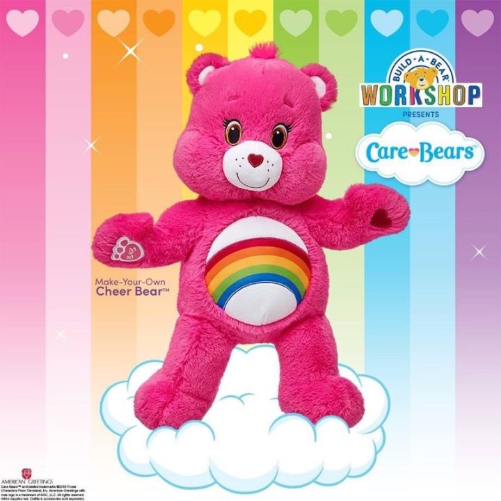 ตุ๊กตาหมีแคร์แบร์-สีชมพูสายรุ้ง-carebers-บิ้วอะแบร์-build-a-bear-workshop-สินค้ามือสองจากอเมริกา