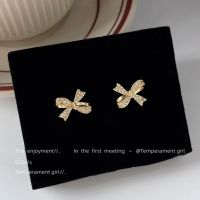 [COD] Micro-inlaid zircon bow 925 silver needle-plated 14K personalized earrings and sweet temperament factory