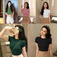 『hiin2it Ready Stock 』 Short-sleeved T-shirt Slim Round Neck blouse Solid Color Shirt Ins Female