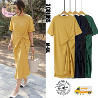 Ready StockWomen Loose Plus Size Dress Short Sleeve Casual Long Tshirt Skirt Women Dress Slack Simple Maxi Dress