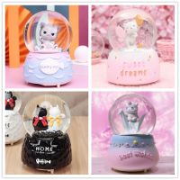 Crystal Ball Music Box Animal cat Birthady Gifts Glowing Snowflakes Music Box Home Decoration Desktop Ornament