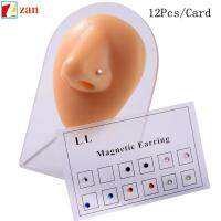 ZAN 12pcs/Card ใหม่ แม่เหล็ก เจาะปลอม Ear Tragus Cartilage Stud ลิป Labret Stud ต่างหูแม่เหล็ก แหวนจมูก