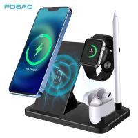 ZZOOI 4 in 1 10W Wireless Charger Stand For iPhone 14 13 12 11 XS XR 8 Fast Charging Dock Station For Apple Watch 8 Airpods Pro Pencil