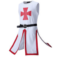 Medieval Knights Templar Crusader Costume Mens Vest Tunic Long Cross Shirt Warrior Surcoat Armor Tabard Belted Top For Adult 4xl