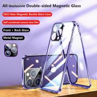 360° Full Magnetic Adsorption Metal Case For iPhone 14 13 12 Mini 11 Pro Max Double Sided Glass Buckle Camera Lens Protect Cover