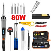 2023 NEW S6-A8 Solder Set 14-in-1 Portable Soldering Iron Kit, 80W 220V LCD Digital Soldering Iron with Adjustable Temperature Control, on / Off Switch, 5 Soldering Tips, Soldering Wire Pipe