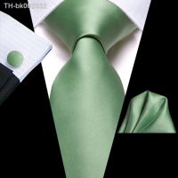 ▲ Sage Green Solid Silk Wedding Tie For Men Handky Cufflink Mens Necktie Set Fashion Designer Business Party Dropshipping Hi-Tie
