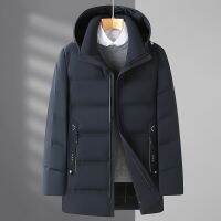 [COD] Mid-length down jacket mens 2021 new velvet hooded cold-proof warm casual business dad outfit grandpa coat