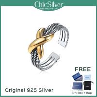 ChicSilver วินเทจเงินแท้925แหวนซ้อน X Criss ข้ามแหวน Eternity วงหมั้นแหวนแต่งงาน