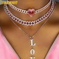 สร้อยคอโซ่ลิงก์คิวบา CZ Bling Rose สีชุดพังค์ Choker Hiphop เครื่องประดับผู้หญิง