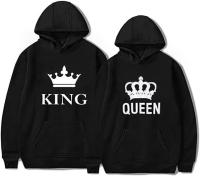 [Qinqin clothing]เสื้อฮู้ดคู่ King And Queen มีฮู้ดหญิง Hoody Lover Sweatshirt Crown Black Unisex Jumper Fleece Sweatshirt