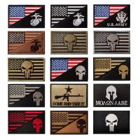 hotx【DT】 US Half Flag Badge Punisher Emblem on and Stripes Backing Embroidery Morale Badges