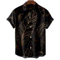 Fashion Mens Hawaiian Shirts Feather Graphic Sleeve Oversized Apparel Tops Short Casual Seaside Summer Clothing HOLIDAY Harajuku