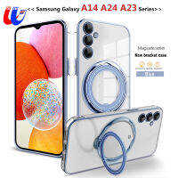 เคสสำหรับ Samsung Galaxy A14 5G ตัวยึดแหวนหมุนได้ด้วยไฟฟ้า360 ° ฝาครอบโทรศัพท์ชาร์จไร้สาย Magsafe หรูหรา Samsung A14 A23 5G A14 A23 A24 4G กรอบกันชน2023 4G