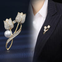 ทิวลิปดอกไม้มุก Rhinestone เข็มกลัดสูทเสื้อขาสำหรับผู้หญิงที่สง่างามเข็มกลัดสำหรับเครื่องประดับงานแต่งงาน